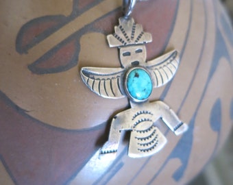 VINTAGE KNIFEWING TURQUOISE Pendant,  Necklace, Sterling