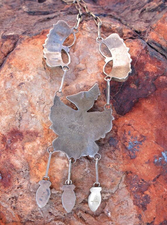 VINTAGE ZUNI INLAY Necklace, Signed, Sterling, Ca 1960 Gem