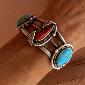 BIG NAVAJO TURQUOISE Bracelet, Vintage, Handmade, 42 Grams, Sterling Silver, Ca 1950&#39;s