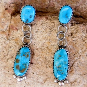 Turquoise Dangle Earrings, Navajo, Doris Smallcanyon, Signed, Sterling