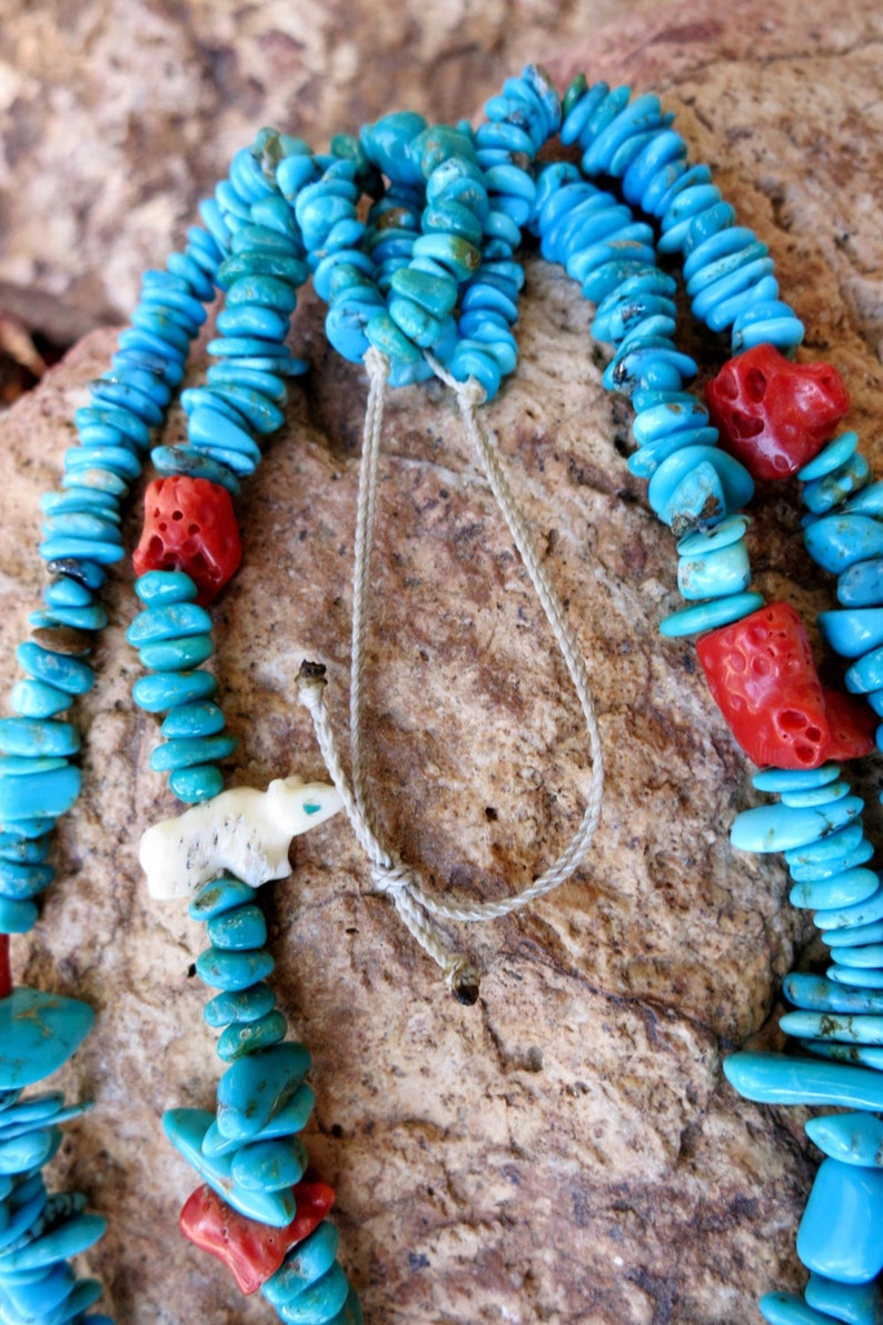 OLD PUEBLO TURQUOISE & Coral Necklace, Santa Domingo, 2 Strands image 4