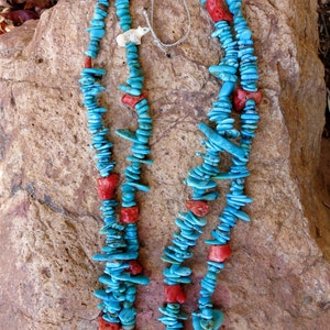 OLD PUEBLO TURQUOISE & Coral Necklace, Santa Domingo, 2 Strands image 3