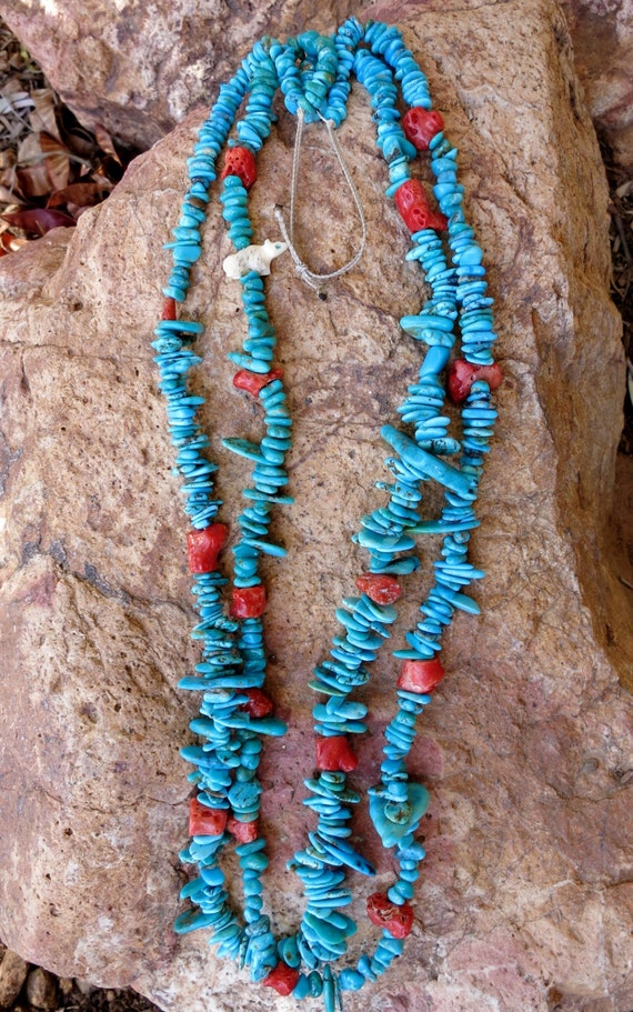 OLD PUEBLO TURQUOISE & Coral Necklace, Santa Domi… - image 3