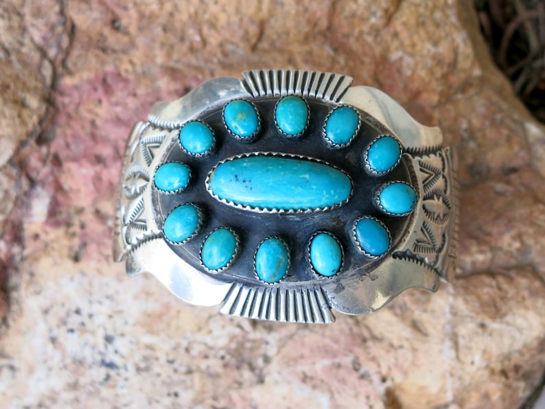VINTAGE NAVAJO BRACELET by James Shay 78 Grams Turquoise Etsy