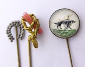 Collection Antique Victorian Coral Cut Steel Stick Pin Hatpin x 3