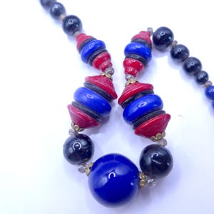 Vintage Blaue Kastanienbraune Rote Glasperlenkette - Tschechisches Glas