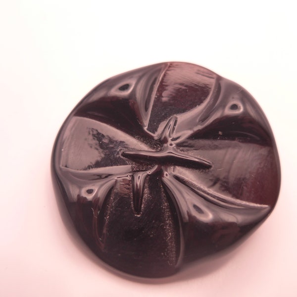 Vintage Large Black Glass Button  -  Large Stylised Flower Button