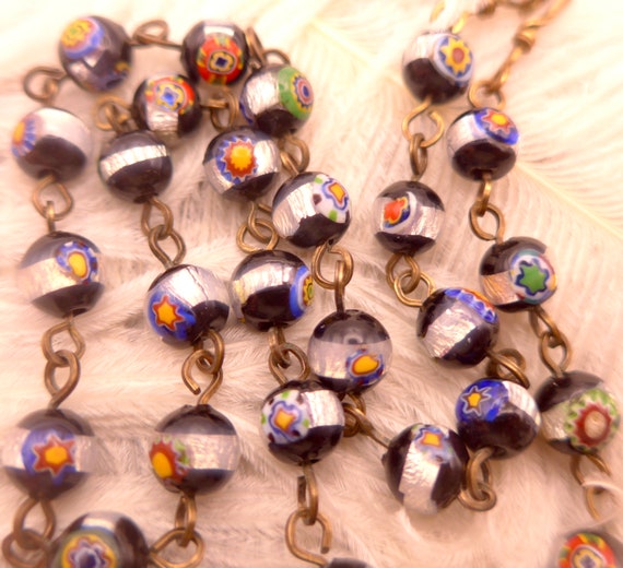 Collier Vintage Années 1950 - Perles En Pâte De Verre De Murano Multicolores - Style Art Déco