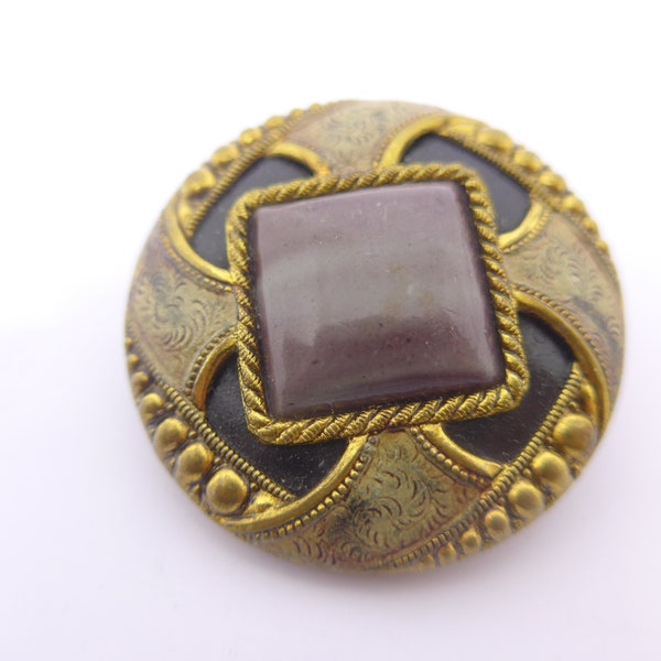 Vintage Edwardian Gesetzlich Celluloid Metal Button - Domed Centre Signed German Button