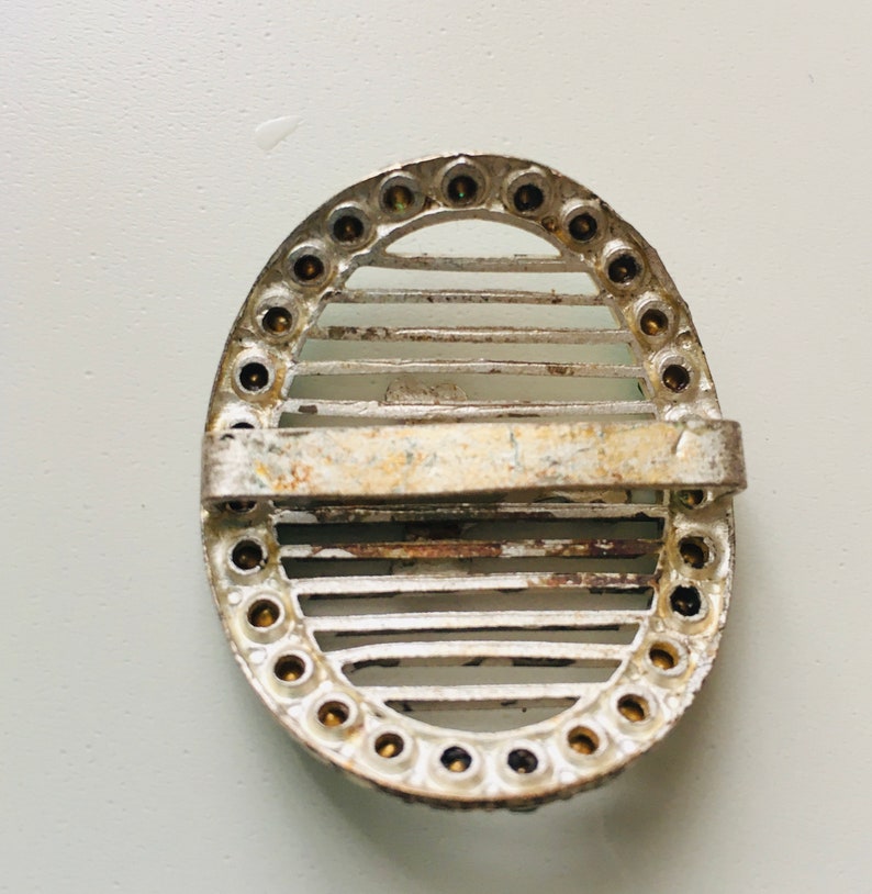 Vintage Art Deco Green Paste Silver Metal Buckle