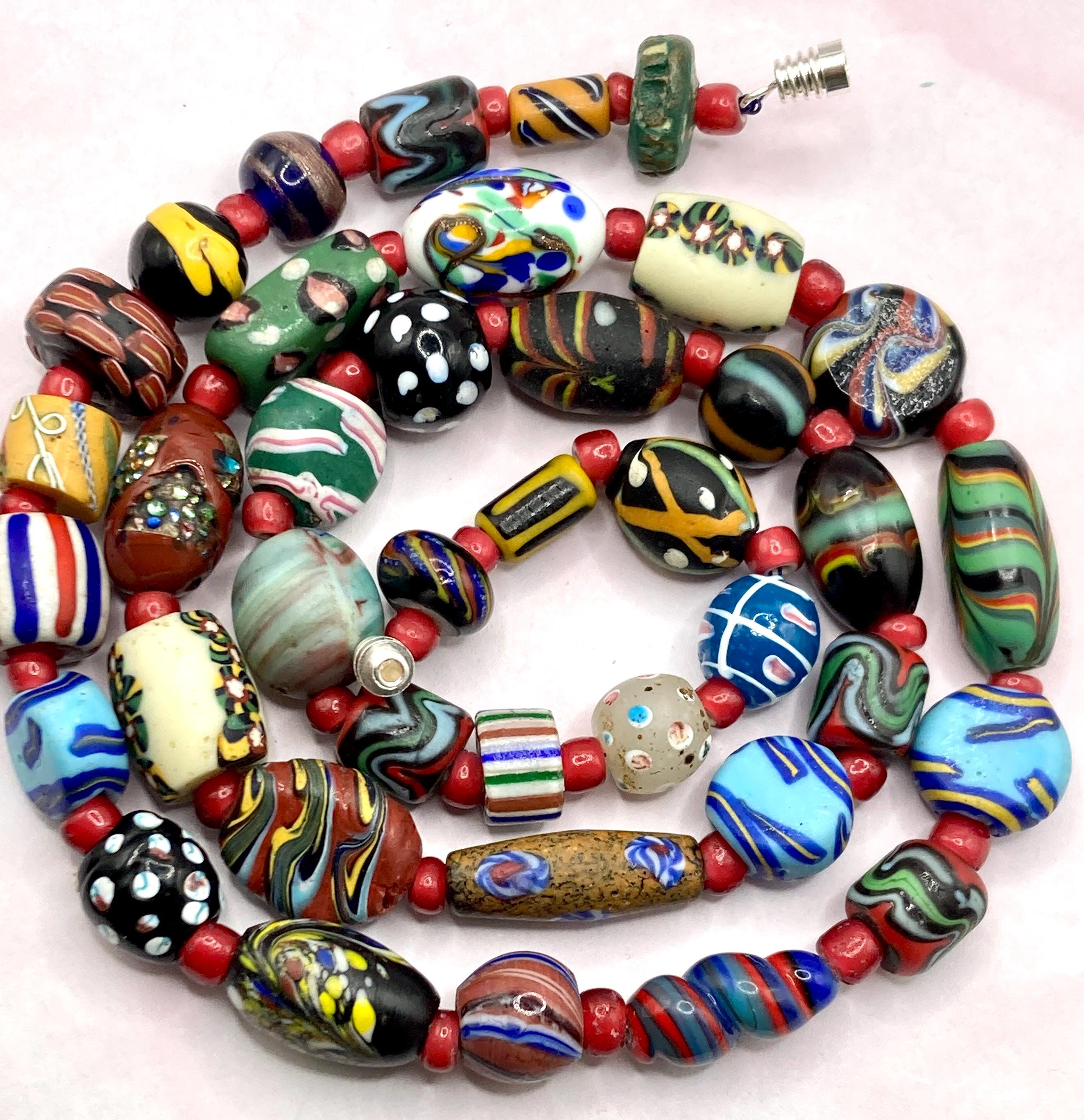 Antique venetian red white heart trade beads - Etsy 日本