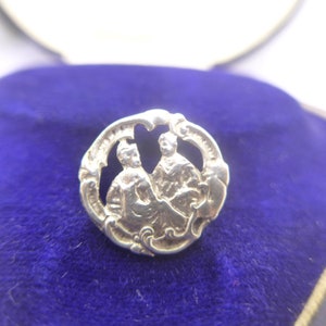 Antique Vintage Silver Metal Figural Pierced  Button - 2 Ladies -  Registration Number
