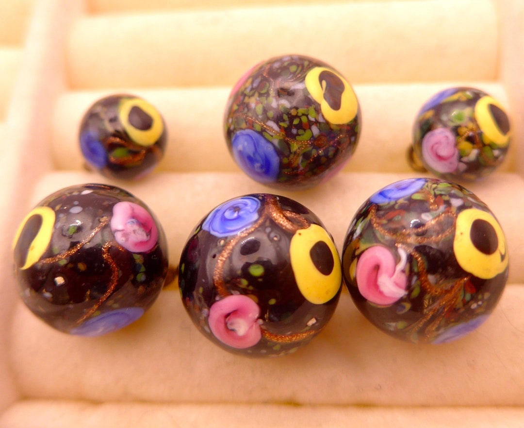 Antique Glass Paperweight Button Blue Pink Etsy