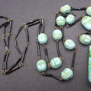 Vintage Czech Egyptian Revival Turquoise Blue Scarab Glass Bead Necklace