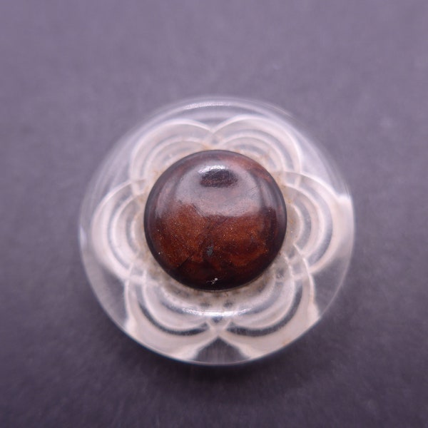 Vintage Reverse Carved Lucite Button - Brown Clear Button