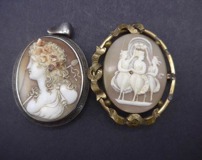 Antique Shell Cameo Brooch Pin Large Victorian Cameo Brooches X 2 Etsy
