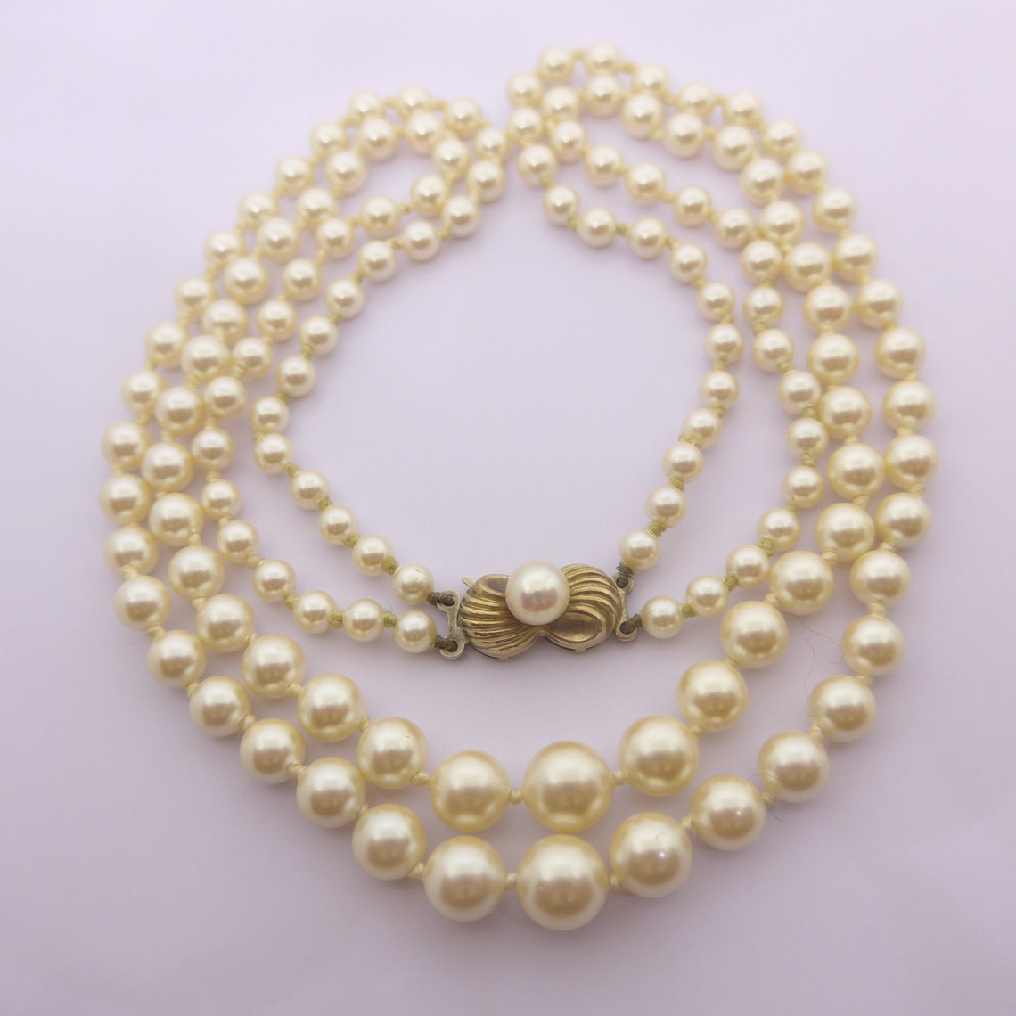 Vintage 2 Row Pearl Necklace JKa 925 Silver Gilt Clasp | Etsy