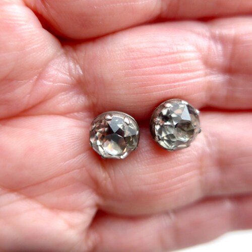 Antique Georgian Crystal Buttons - Black shops Dot Crystal Silver Buttons