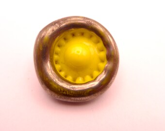 Vintage Yellow Silver Glass Button - Art Glass Button Metal Back Shank