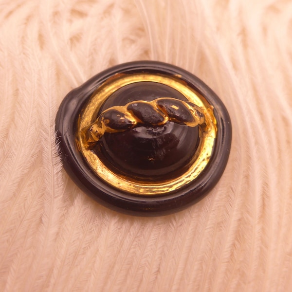 Vintage Modernist Art Glass Button - Gold Black Glass Button