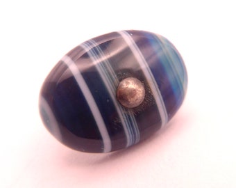 Vintage Blue Banded Agate Stone Button