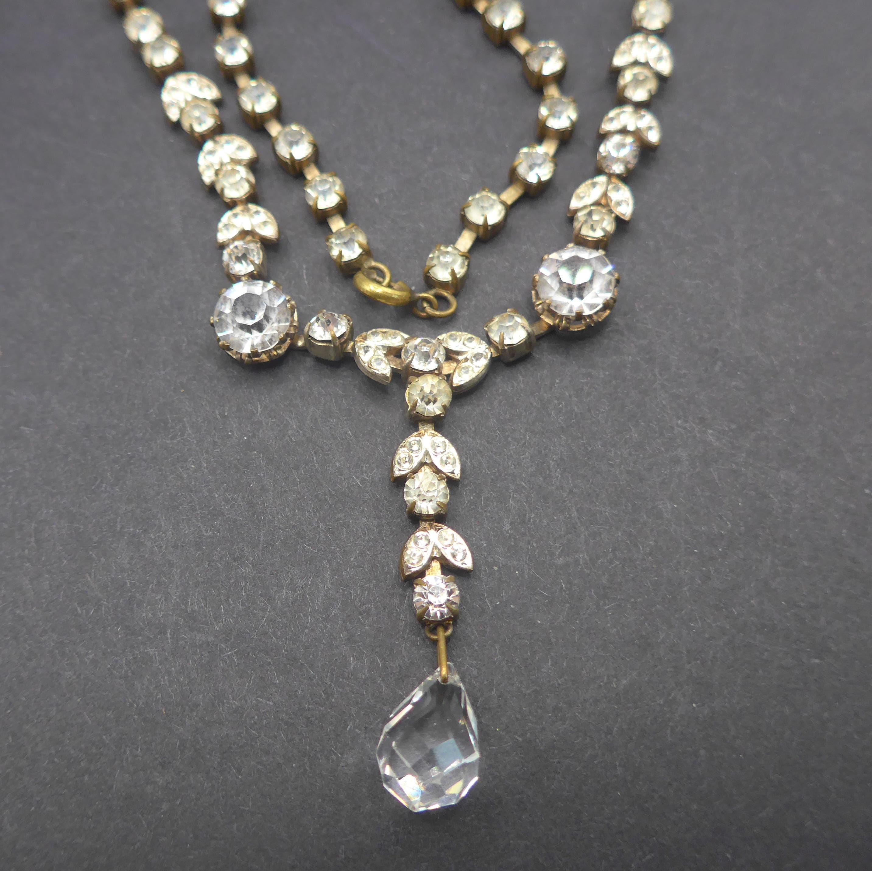 ヴィンテージアールデコベゼルセットペーストネックレス - クリア