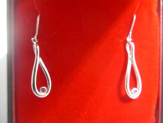 Boucles D'oreilles Goutte Améthyste Argent Sterling Vintage Années 90 - Royaume-Uni