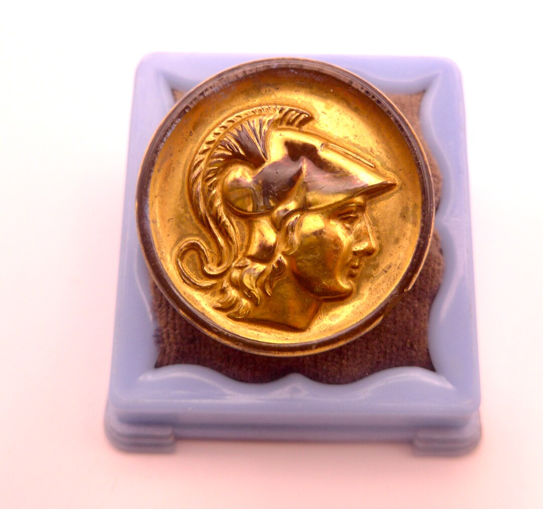 Vintage Warrior Greek Roman Soldier Picture Gold Glass Button - Etsy