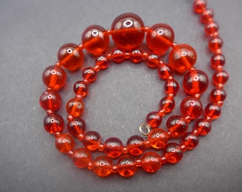 Vintage Czech Red Glass Bead Necklace: Bubblegum Red