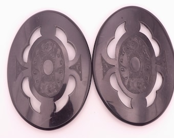 Vintage French Celluloid Butterfly Buckle - Large Brevette SGDG Black Early Plastic Buckle