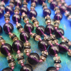 Vintage Art Deco Flapper Purple Glass Bead Necklace - Long Knotted Czech Glass Bead Necklace