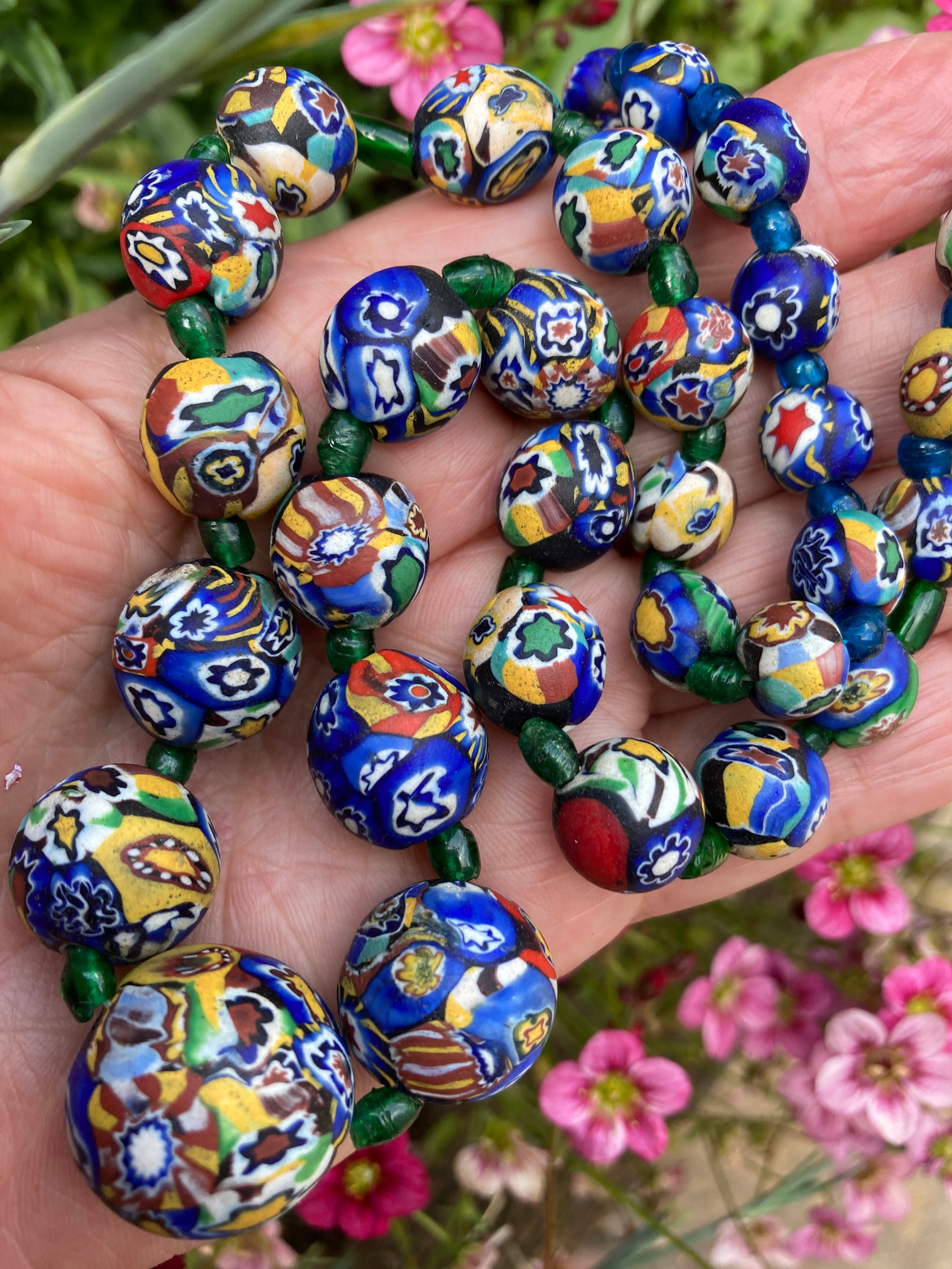 Petite Murano Glass Millefiori Bead Necklace-Hand Made in Italy