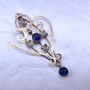 Vintage 9 Carat Gold Blue Paste Pearl Pendant - Edwardian Art Nouveau Yellow Gold Drop Pendant