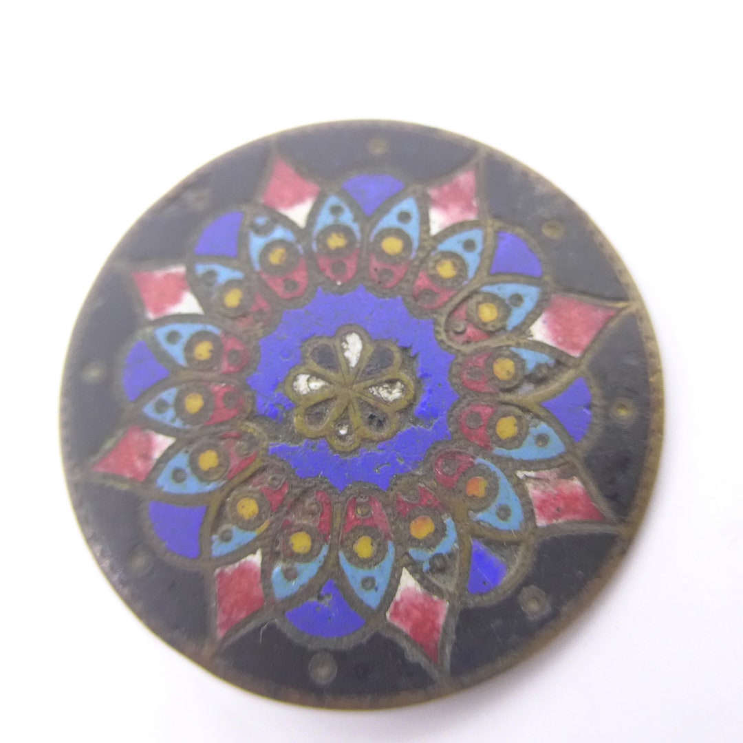 Antique Victorian Hand Painted Champleve Enamel Button - Red Black ...