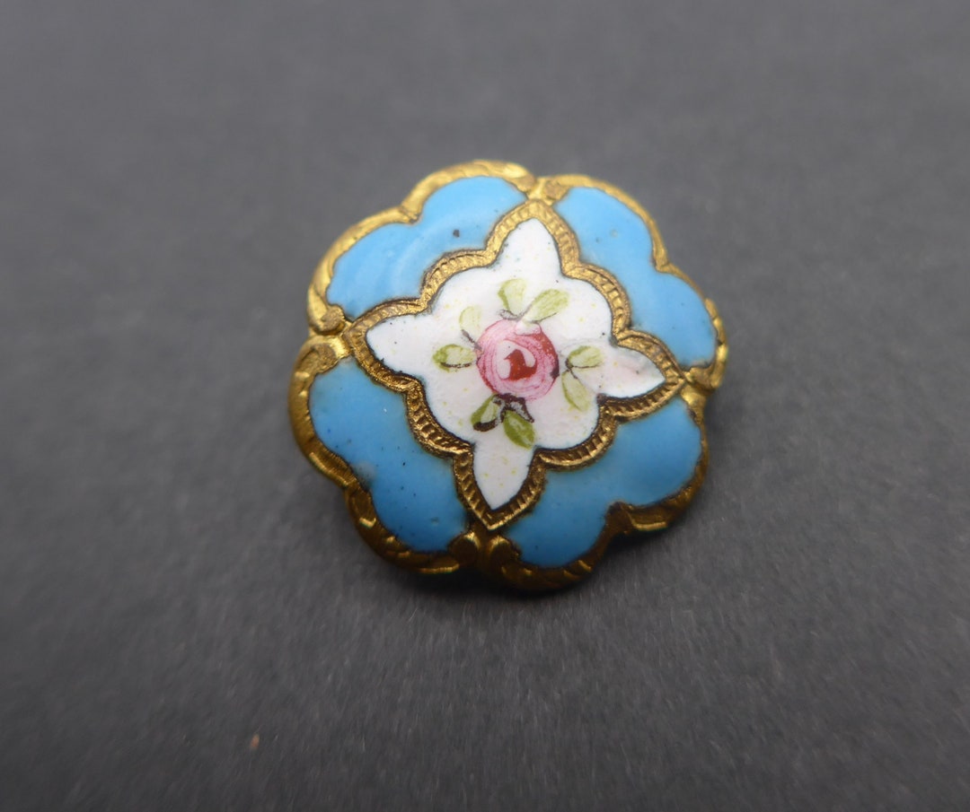 Vintage Victorian Hand Painted Flower Champleve Enamel Button - Etsy
