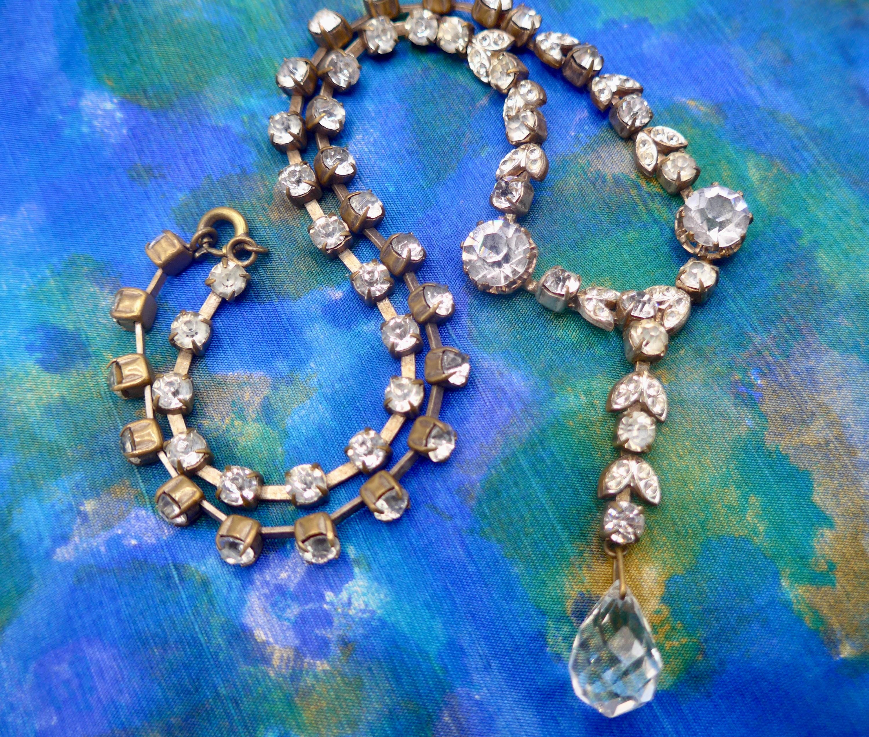 ヴィンテージアールデコベゼルセットペーストネックレス - クリア