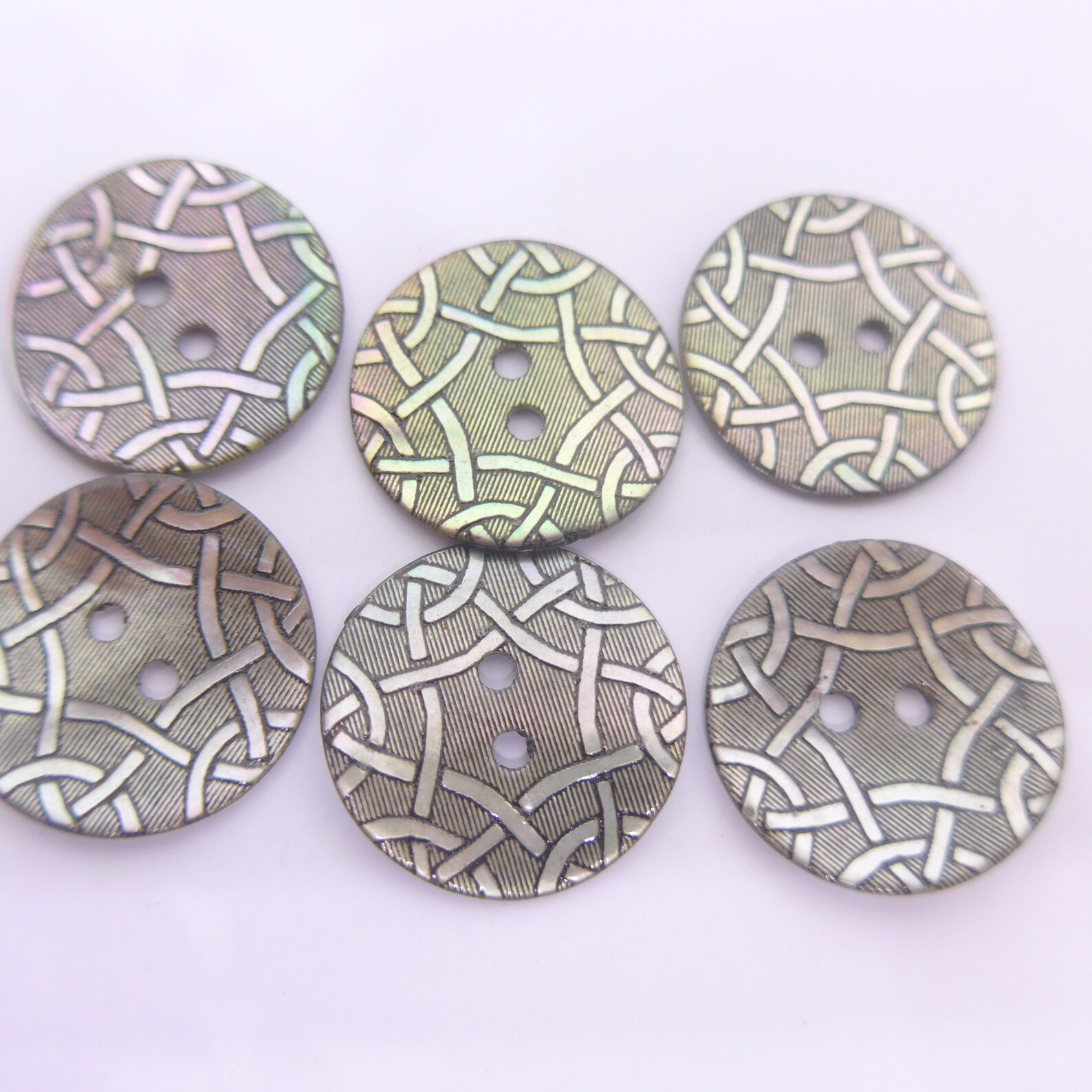 Vintage Perlmutt Knöpfe Set x 6 irisierende grau gemusterte | Etsy