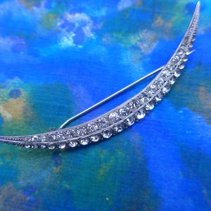 Vintage Art Deco Crescent Moon Silver Brooch - Large Antique 800 Silver Paste Brooch