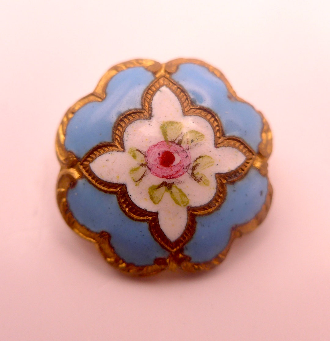 Vintage Victorian Hand Painted Flower Champleve Enamel Button - Etsy