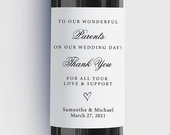 To Our Parents Wedding Day Wine Bottle Label Gift To Parents On Our Wedding Day, Personalized Wedding Day Gift To Parents, Bulk Pricing!