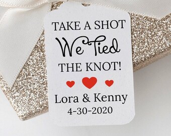 Take a Shot We Tied the Knot Favor Tags, Wedding Shot Glass Favor Tags, Personalized Mini Liquor Bottle Wedding Favor Tags