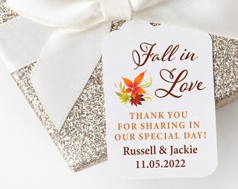 Fall in Love Wedding Favor Tags, Autumn Thank You Wedding Tags, Personalized Fall Wedding Favor Tags, Autumn Floral Wedding Tags