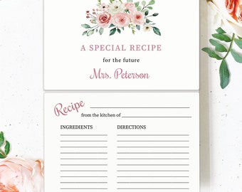 Floral Bridal Shower Recipe Cards, Bring A Recipe For The Bride To Be, DOUBLE-SIDED 4" x 6" Cards, Personalized Recipe Insert Cards