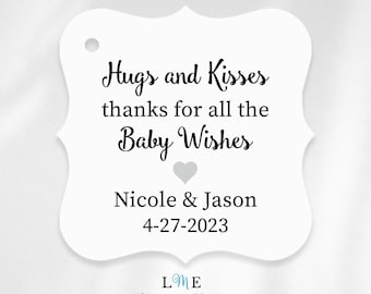 Hugs and Kisses Baby Shower Tags, Thanks for the Baby Wishes Tags, Personalized Baby Shower Chocolate Kisses Favor Tags