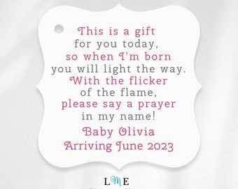 Tea Light Candle Baby Shower Tags, Pink and Gray Baby Shower Gift Tags, Personalized Favor Tags for Baby Shower