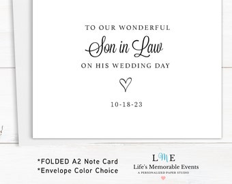 To Our Son in Law On His Wedding Day, In Law to Groom, To My Son in Law Wedding Card, Folded A2 Note Card, Ready to Ship!