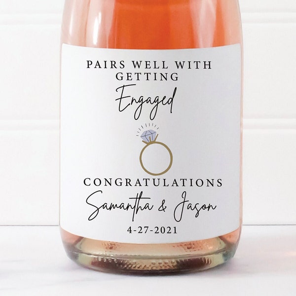 Pairs Well With Getting Engaged, Wine Gift Idea for Engaged Couple, Engagement Wine Label, Personalized Waterproof Label, Bulk Order Pricing