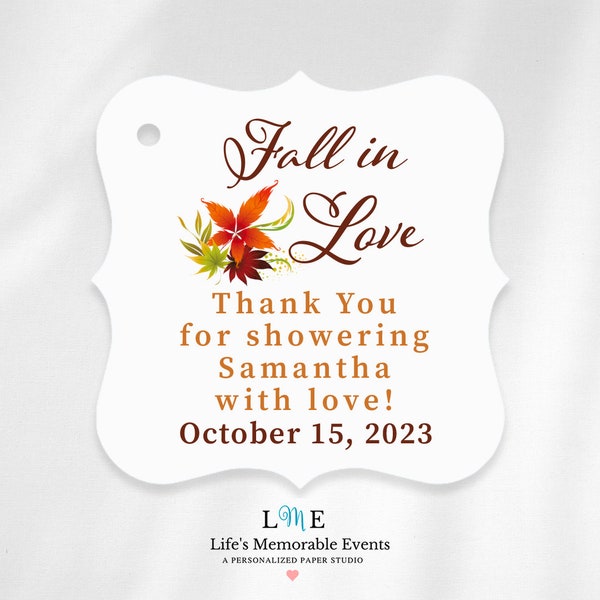 Autumn Bridal Shower Tags, Fall In Love Bridal Tags, Autumn Shower Tags, Personalized Fall Bridal Shower Thank You Tags