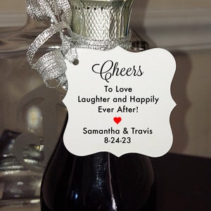 Personalized Wedding Cheers To Love Laughter and Happily Ever After, Engagement Party Favor Tags, Cheers Wedding Mini Champagne Bottle Tags