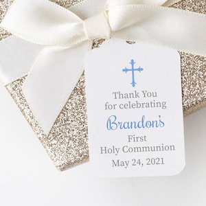 First Holy Communion Favor Tags, Christian Blue Cross, Boys First Holy Eucharist Tags, Personalized Gift Tags for Boys First Holy Communion image 1